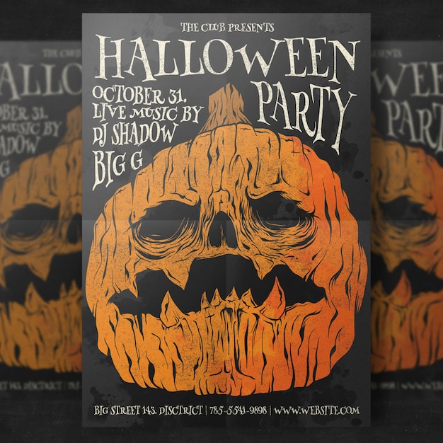 Free PSD pumpkin head halloween party flyer template