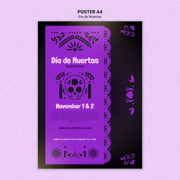 Free PSD purple dia de muertos print template