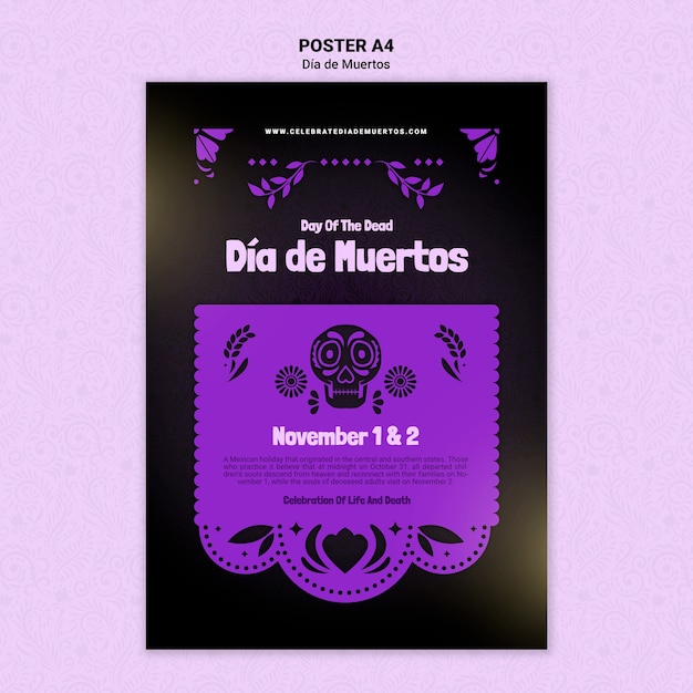 Free PSD purple dia de muertos print template