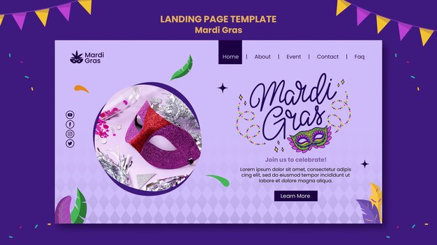 Purple mardi gras landing page template