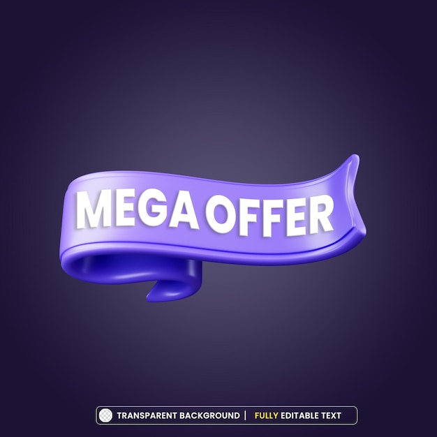 Free PSD purple tag mega offer 3d rendering isolated