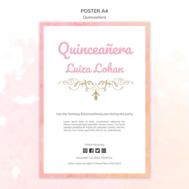 Free PSD quinceanera template party poster