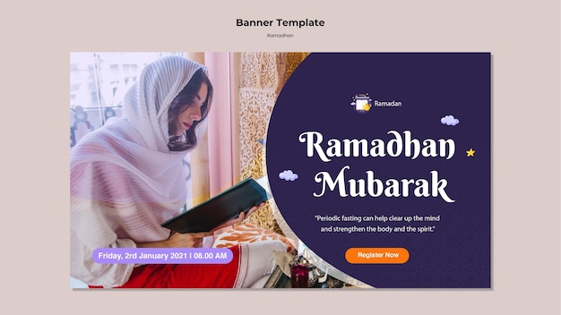 Free PSD ramadan banner template with photo