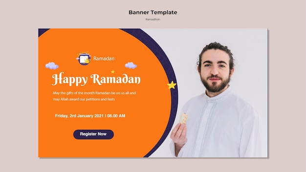 Free PSD ramadan banner template with photo