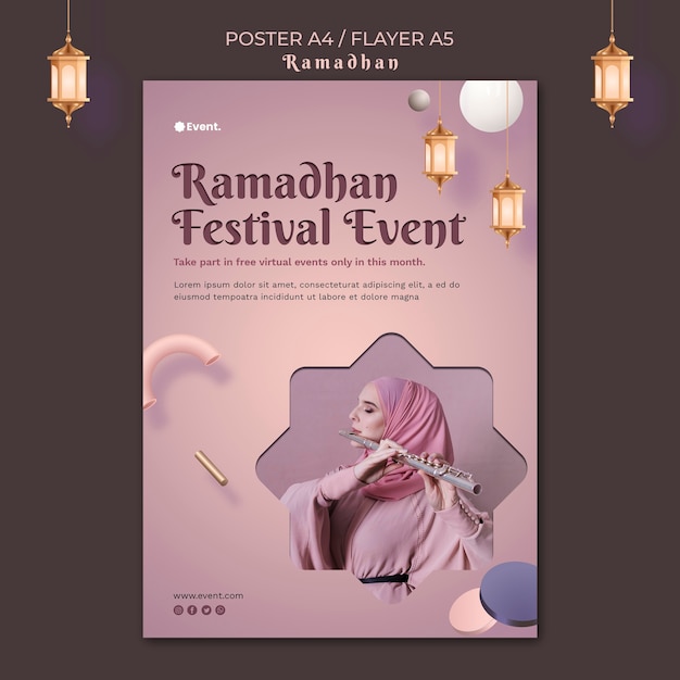 Free PSD ramadan event flyer template with photo