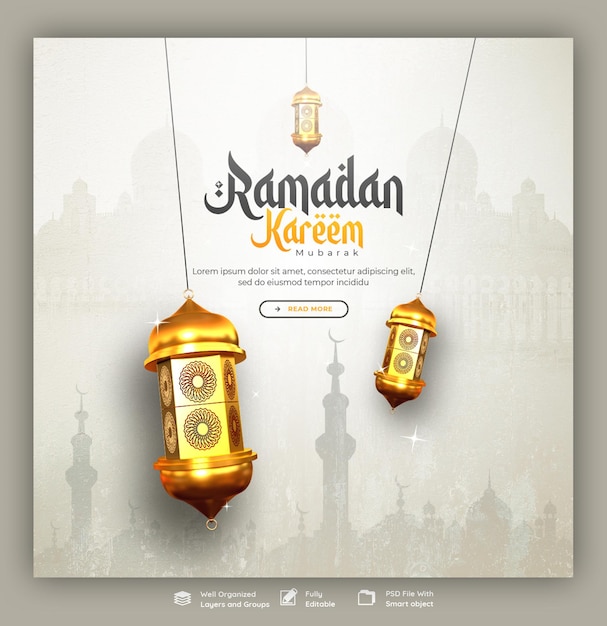 Free PSD ramadan kareem mubarak islamic festival religious social media banner or instagram post template