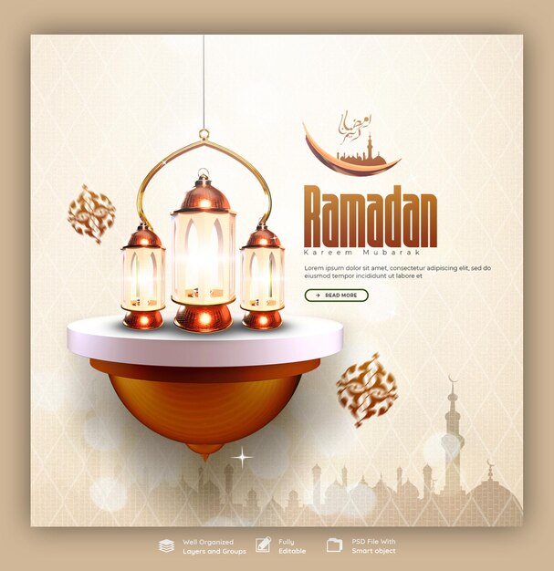 Free PSD ramadan kareem mubarak islamic festival religious social media banner or instagram post template