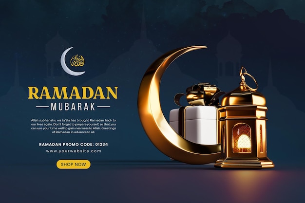 Ramadan Mubarak 3d social media banner design template