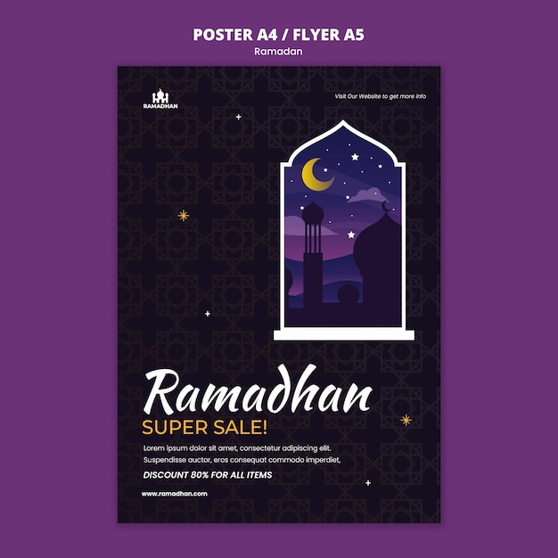 Free PSD ramadan poster template illustrated