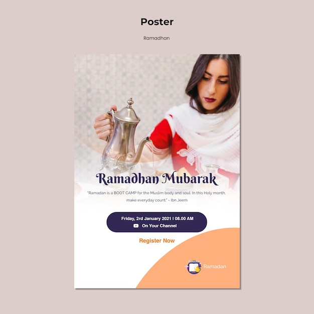 Free PSD ramadan poster template with photo