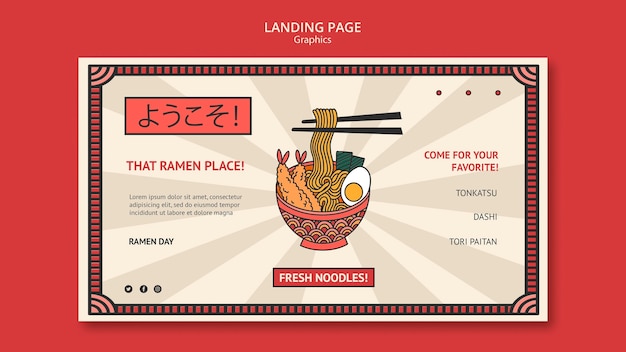 Free PSD ramen graphics landing page