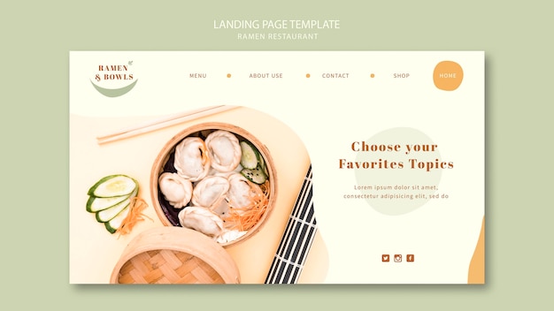 Free PSD ramen restaurant landing page template