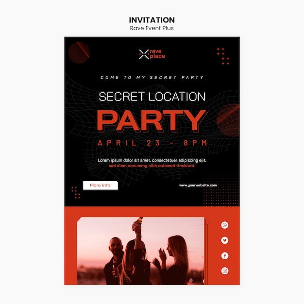 Free PSD rave event invitation template