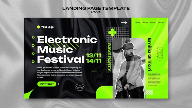 Free PSD rave event landing page template