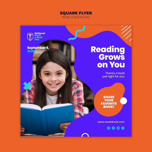 Read a book day square flyer