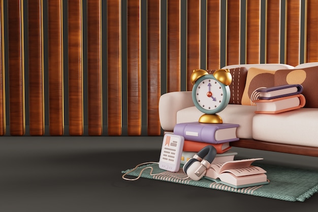 Free PSD reading still life 3d illustration