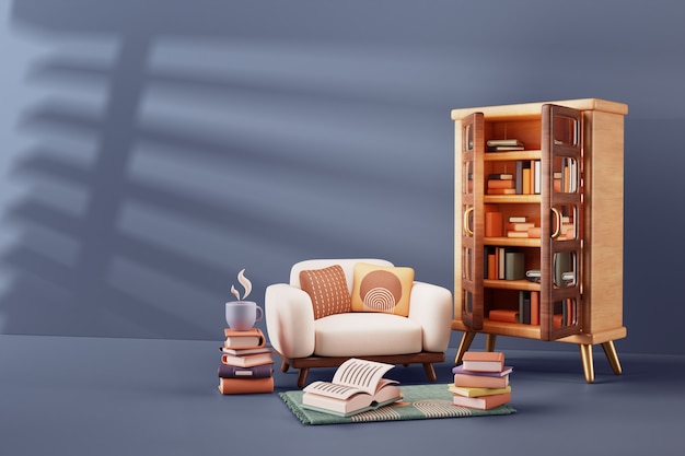 Free PSD reading still life 3d illustration