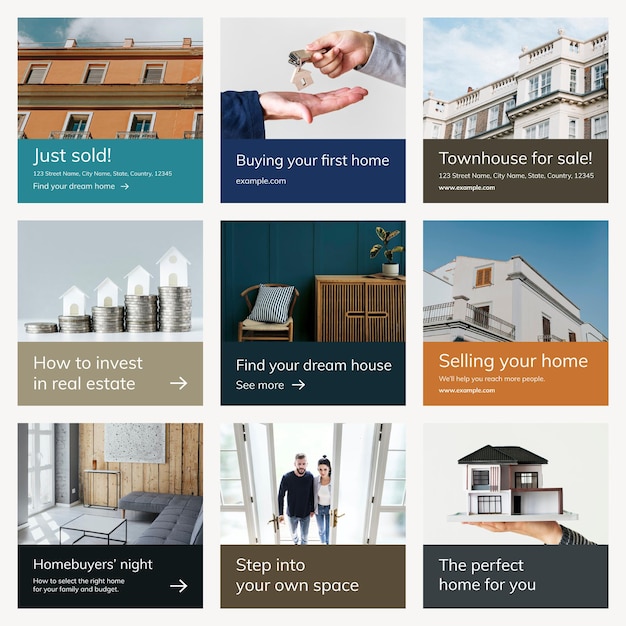 Real estate advertising template psd business social media post set