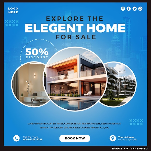 Real estate house instagram post or social media banner template