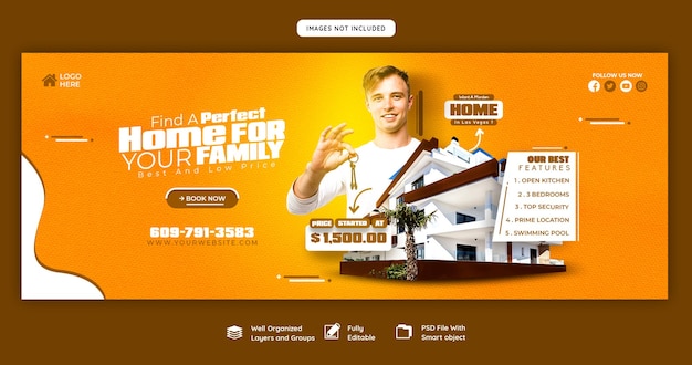 Free PSD real estate house property facebook cover banner template