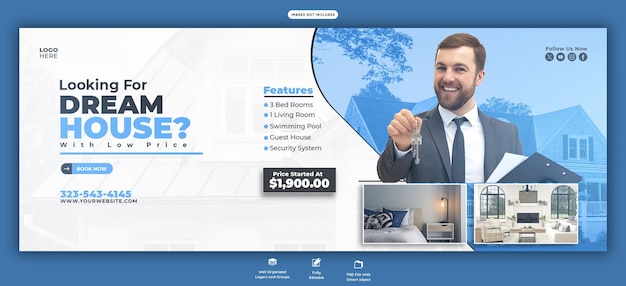 Free PSD real estate house property facebook cover banner template