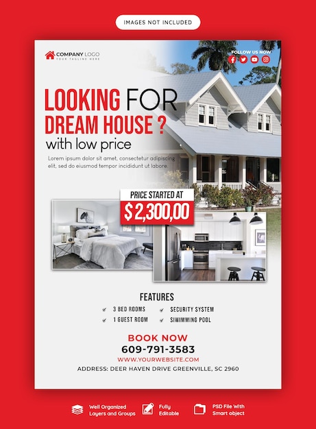 Free PSD real estate house property flyer poster template