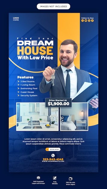 Free PSD real estate house property instagram and facebook story template