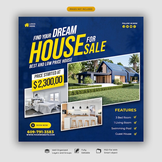 Real estate house property Instagram post or social media banner template