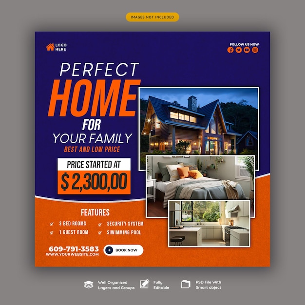 Real estate house property Instagram post or social media banner template