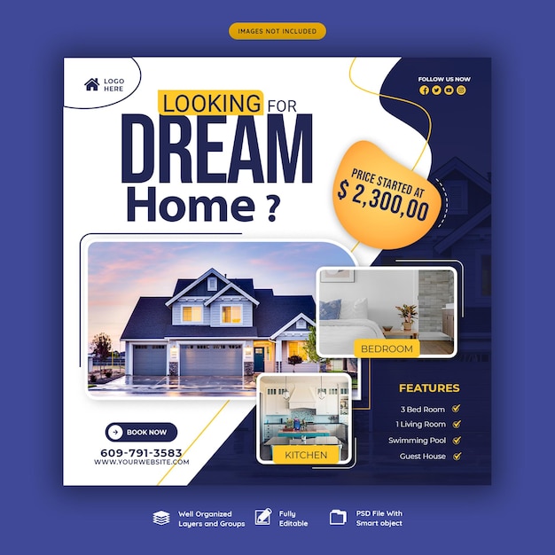 Real estate house property Instagram post or social media banner template