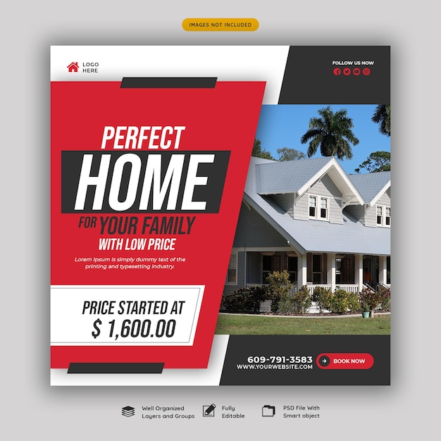 Real estate house property Instagram post or social media banner template