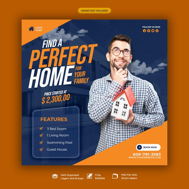 Real estate house property Instagram post or social media banner template