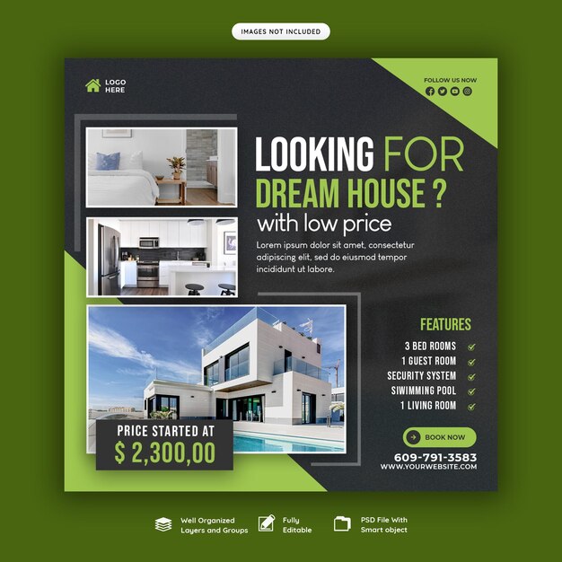 Real estate house property Instagram post or social media banner template