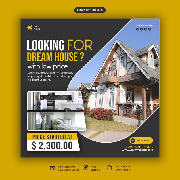 Real estate house property Instagram post or social media banner template