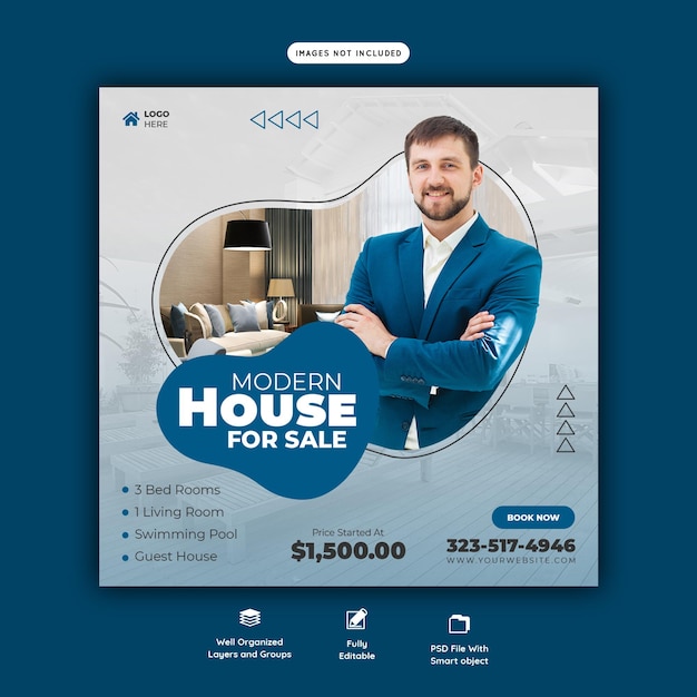 Free PSD real estate house property instagram post or social media banner template