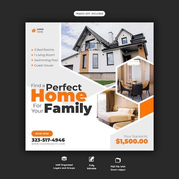 Real estate house property instagram post or social media banner template