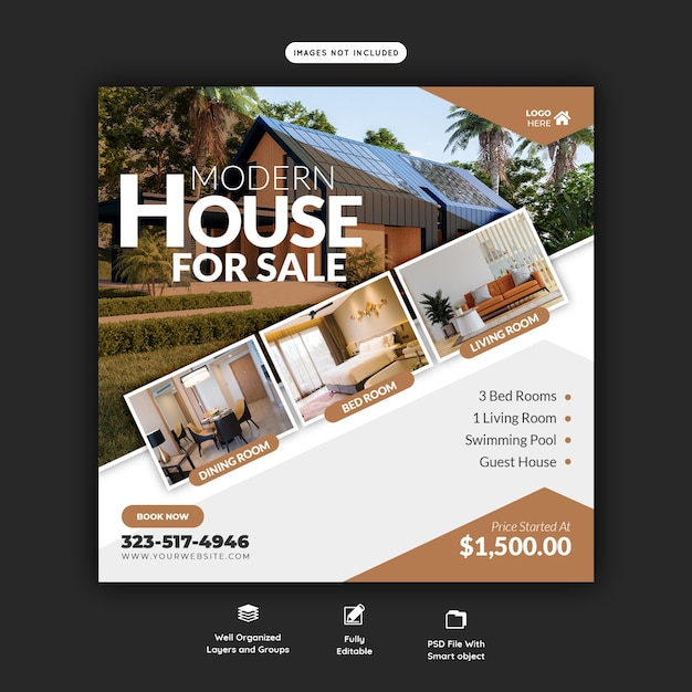 Real estate house property instagram post or social media banner template