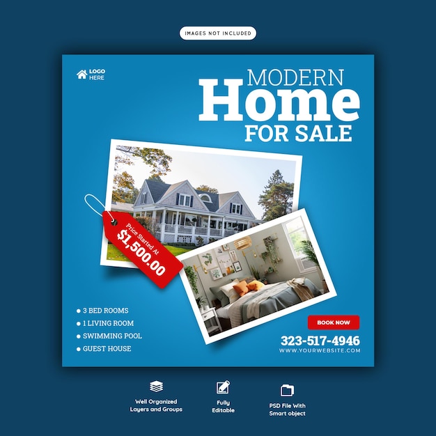 Free PSD real estate house property instagram post or social media banner template