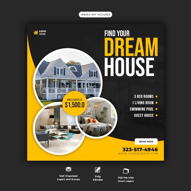 Real estate house property instagram post or social media banner template