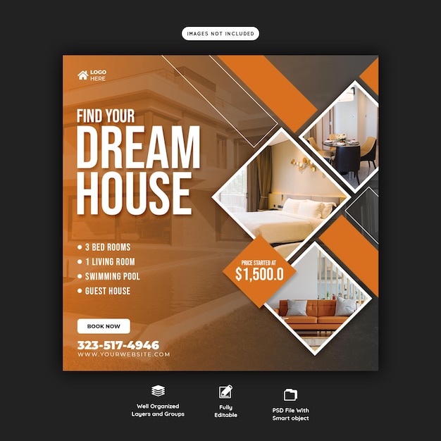 Real estate house property Instagram post or social media banner template