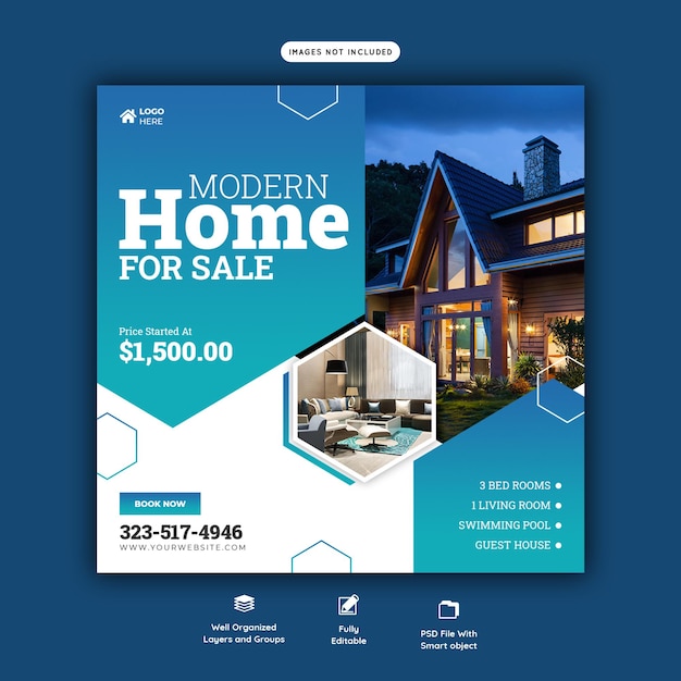 Real estate house property Instagram post or social media banner template