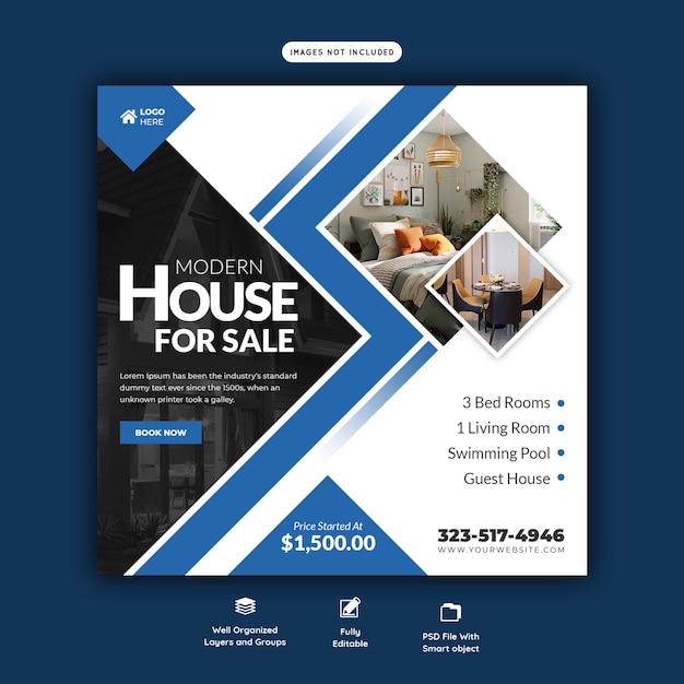 Real estate house property Instagram post or social media banner template