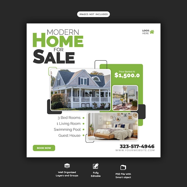 Real estate house property Instagram post or social media banner template