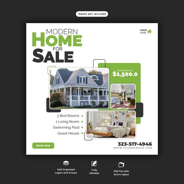 Real estate house property Instagram post or social media banner template