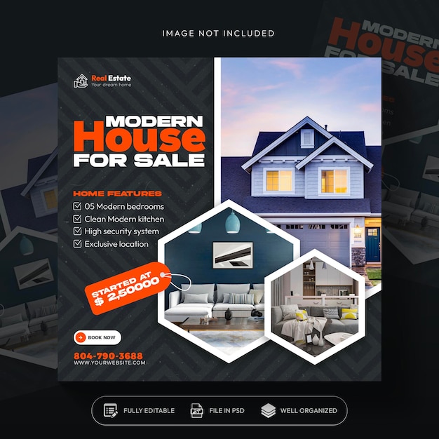 Free PSD real estate house property instagram post or social media post banner template