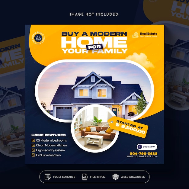 Free PSD real estate house property instagram post or social media post banner template