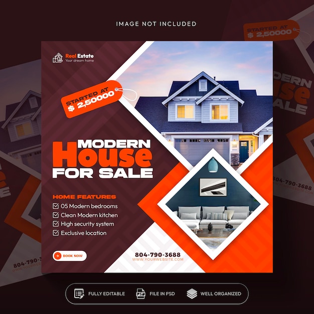 Free PSD real estate house property instagram post or social media post banner template