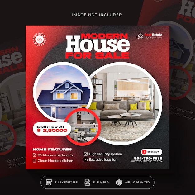 Free PSD real estate house property instagram post or social media post banner template