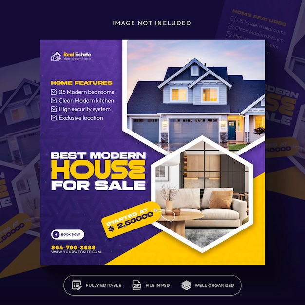 Free PSD real estate house property instagram post or social media post banner template