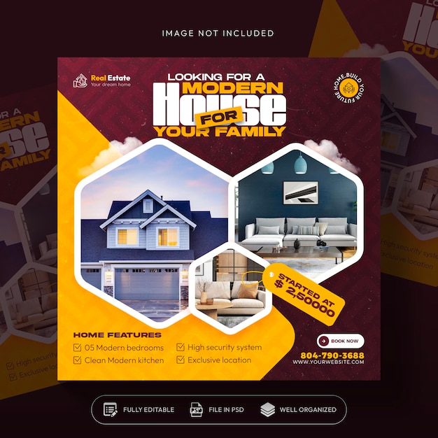 Free PSD real estate house property instagram post or social media post banner template